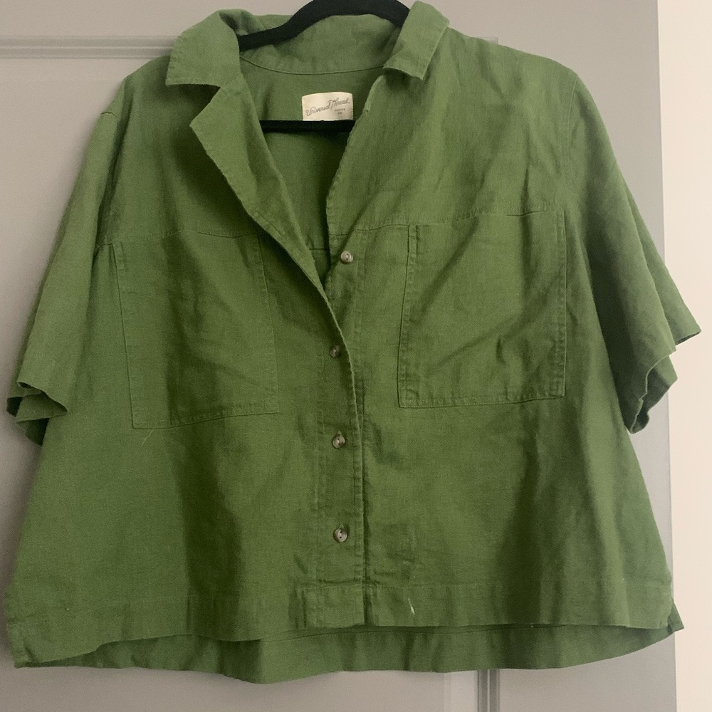Green Cropped Button Up
